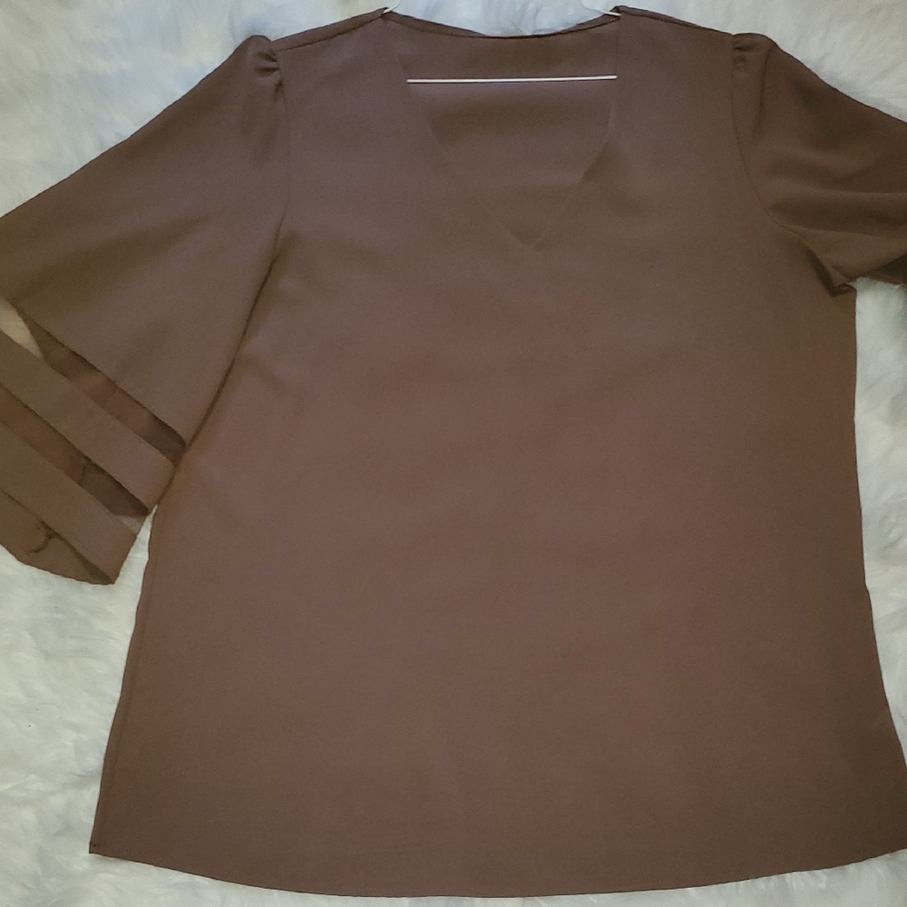 Chic Brown V-Neck Women's Blouse